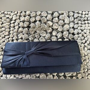 Navy Satin Clutch with Chain